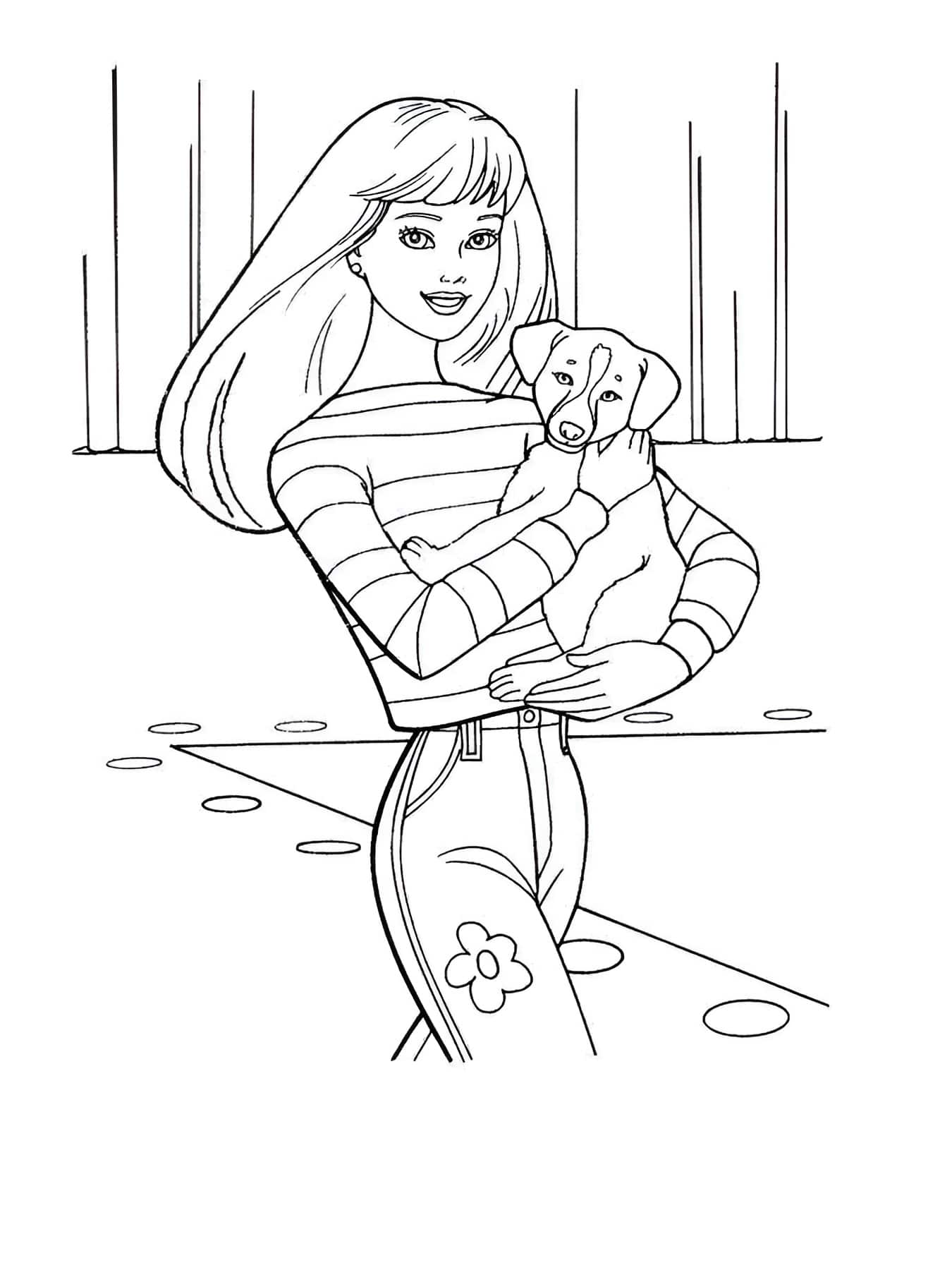 Barbie met Hond Kleurplaat Kleurplaat