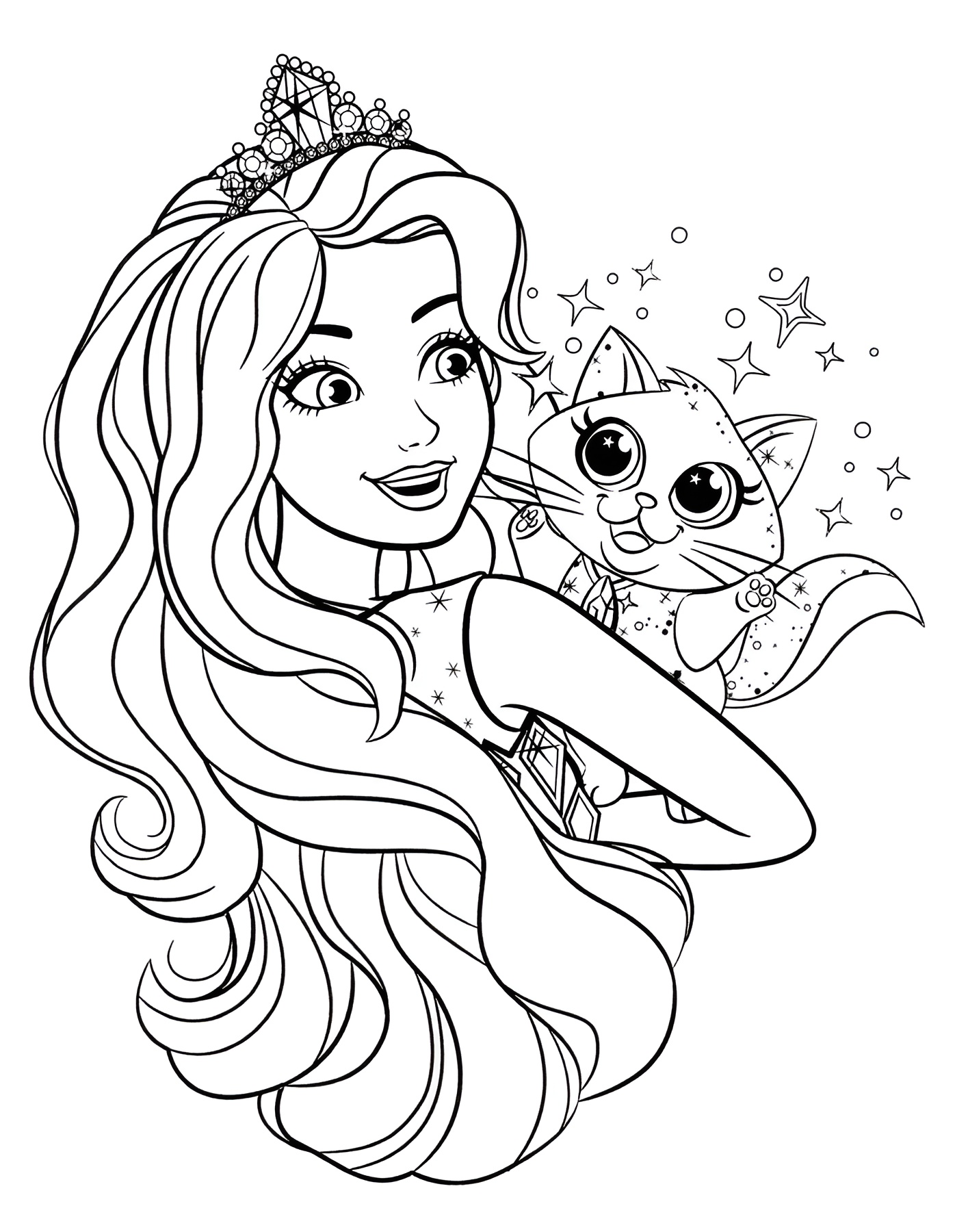 Barbie Prinses met Kat Kleurplaat Kleurplaat