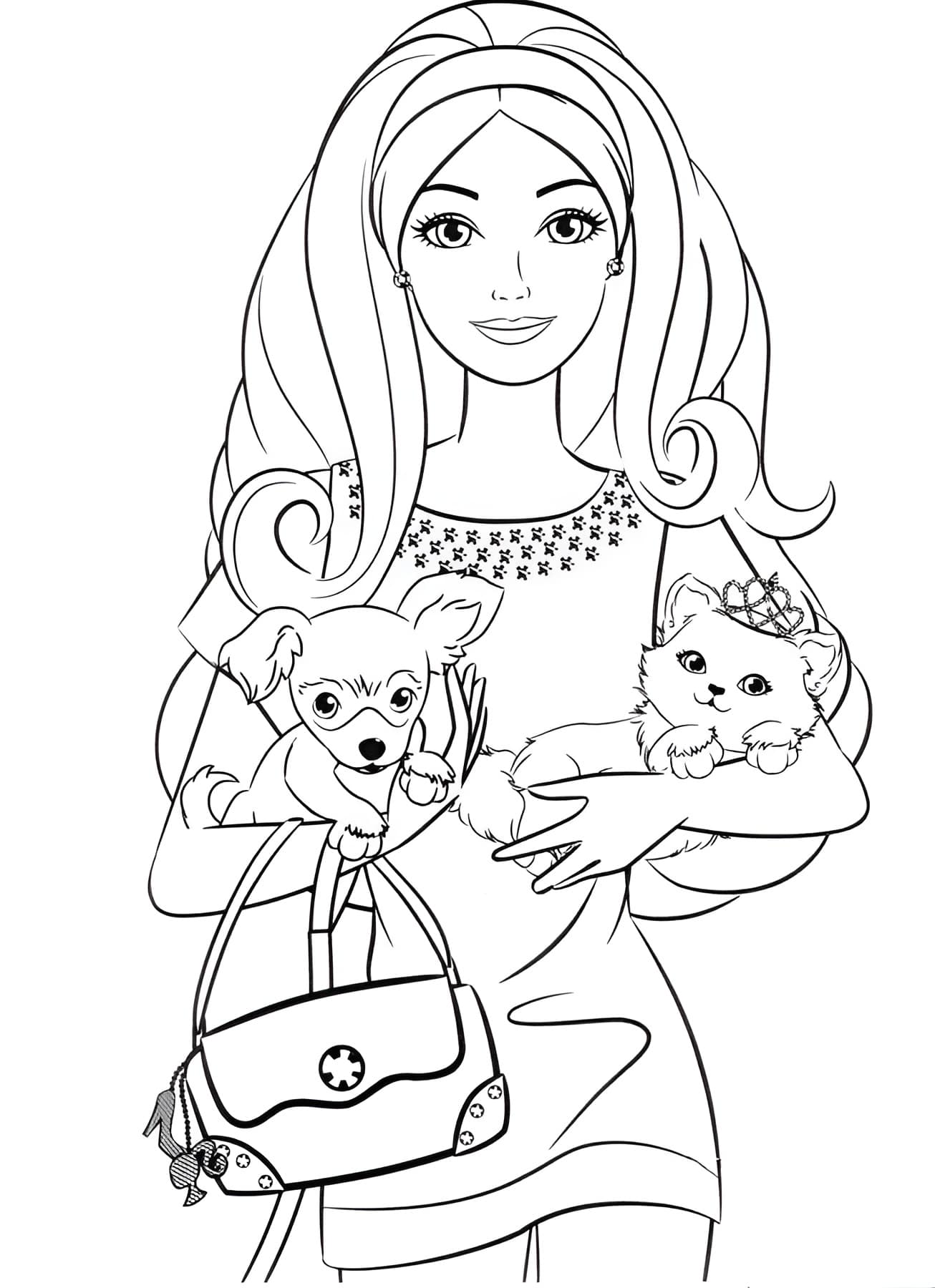 Barbie met Schattige Hond Kleurplaat Kleurplaat