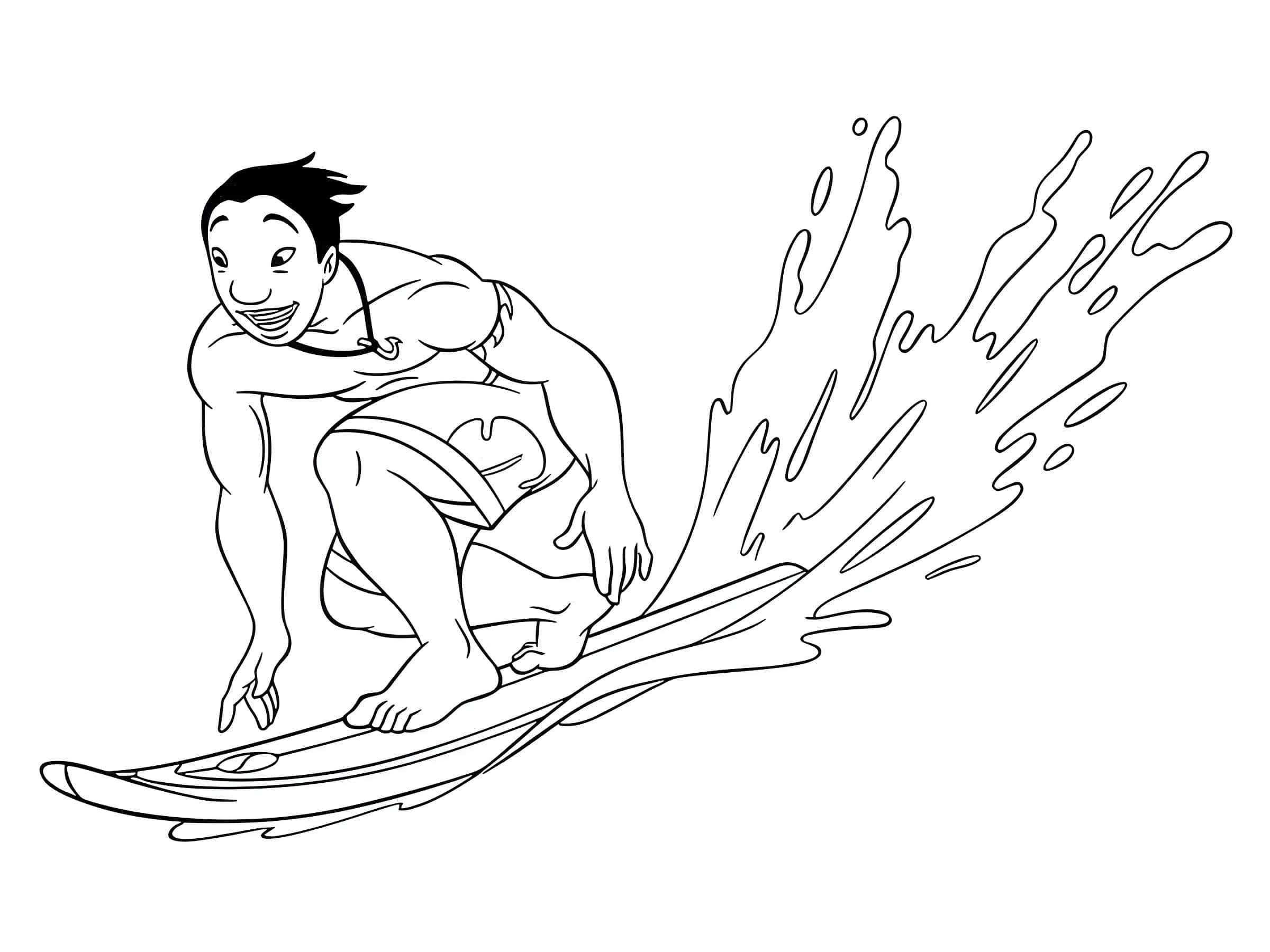 Kleurplaat David Kawena aan het Surfen