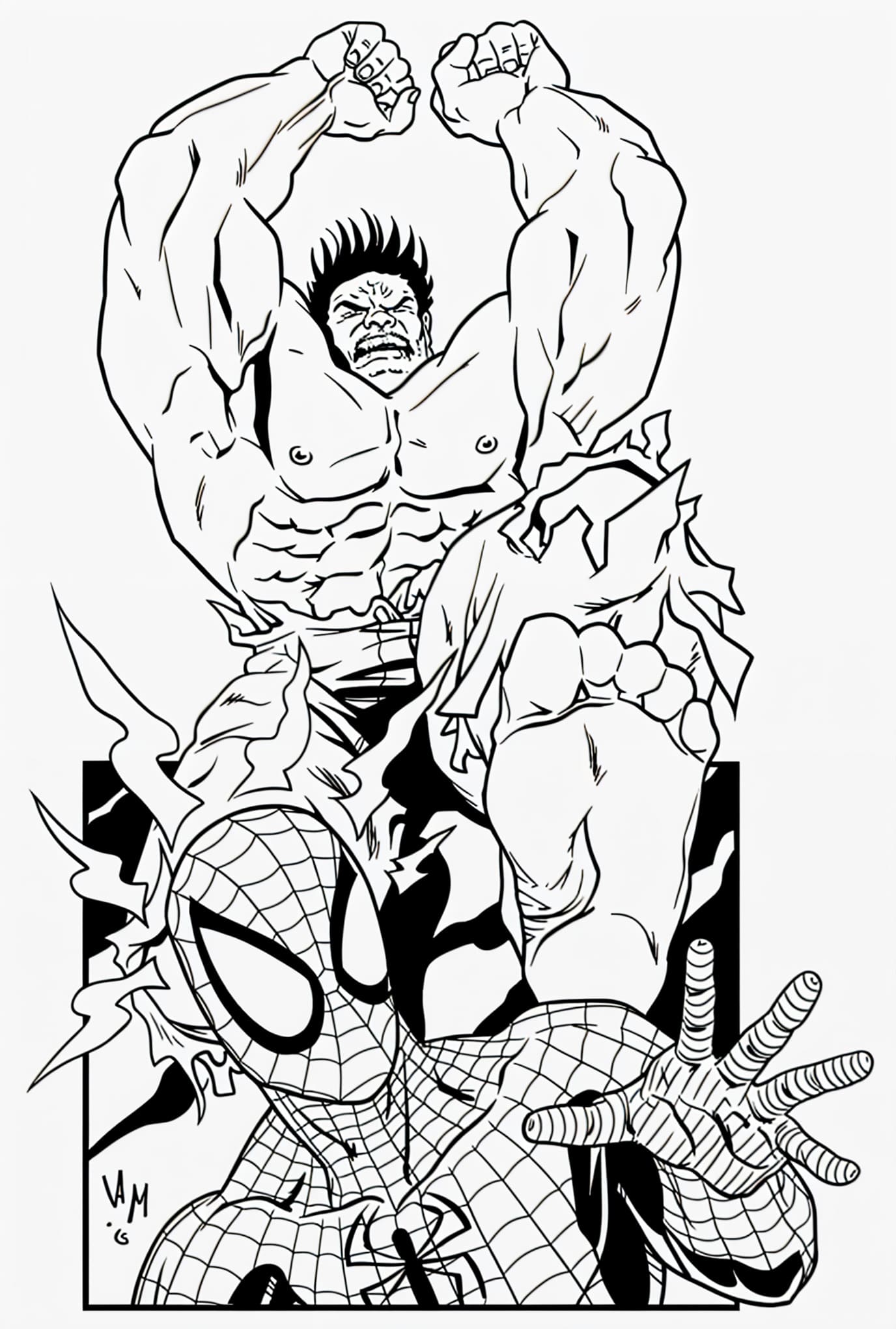 Spiderman en Hulk Kleurplaat Kleurplaat