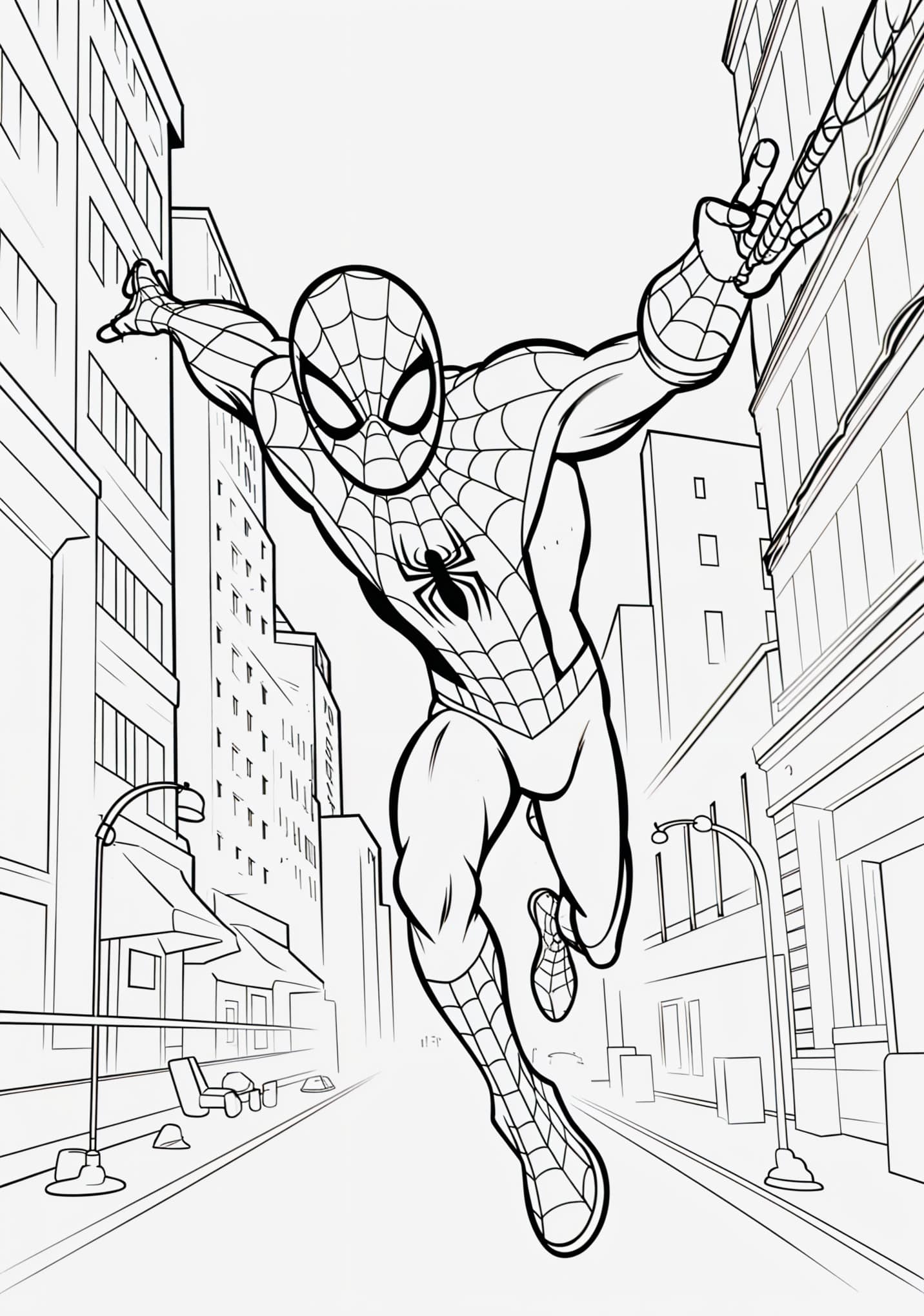 Spiderman op Straat Kleurplaat Kleurplaat